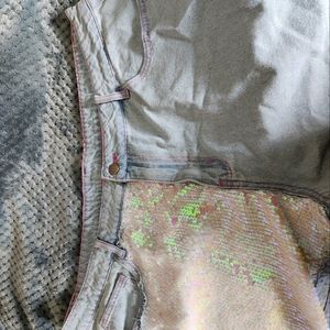 Iridescent sequin denim shorts